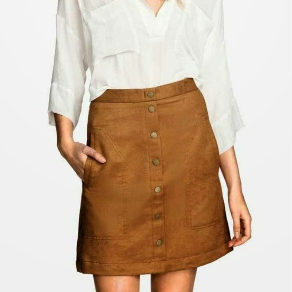 H&M Faux Suede Mini‎ Short Skirt Women 6 Brown A Line Pockets Button Details